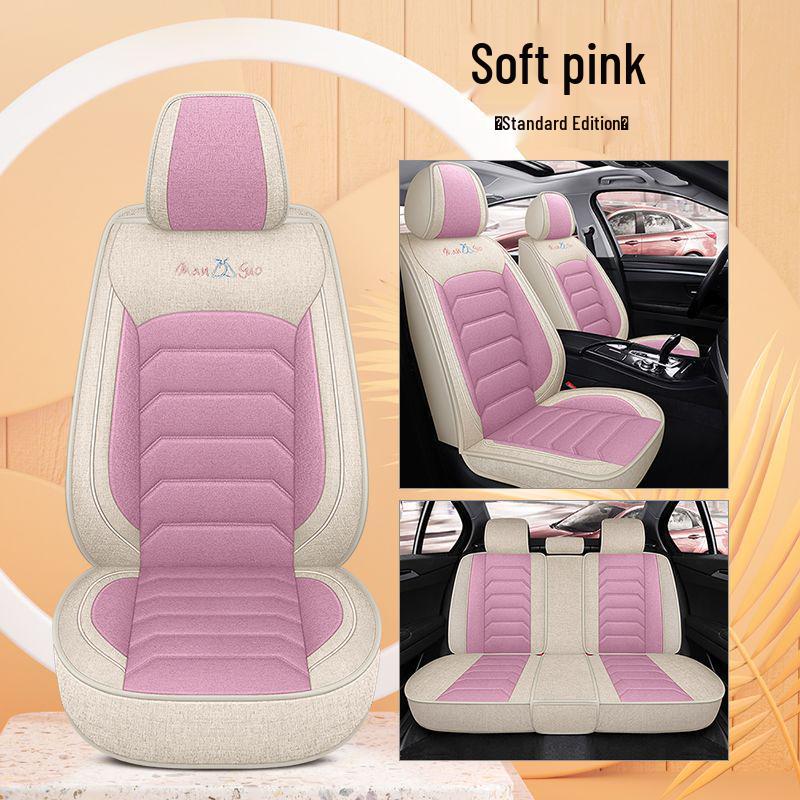 Four Seasons Universal Cotton Linen Car Seat Cushion - Full Coverage Linen Fiber Cover