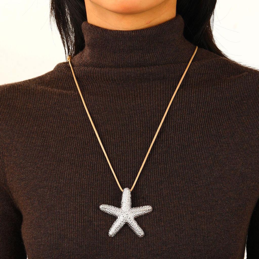 European & American Starfish Earring & Necklace Set: Fashionable Double-Layer Jewelry for Women - Perfect Summer Beach Accessory