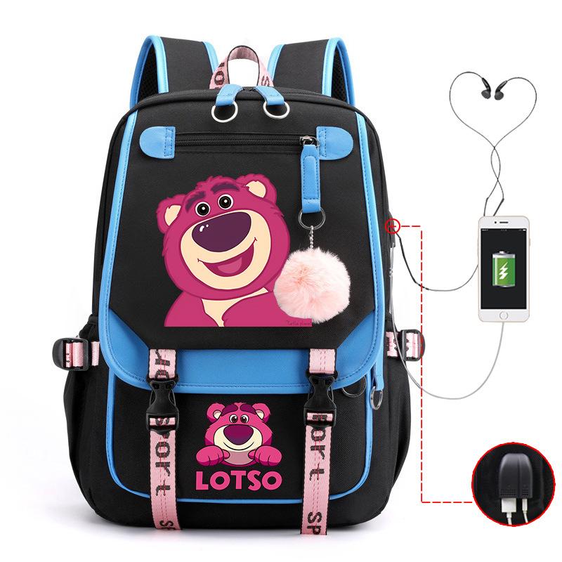 Mengmeng Xiaoqing Strawberry Bear Printing College Style Campus Primary School Student School Bag Lightweight And Large Capacity
