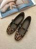 Leather French leopard print round head one-word buckle with Mary Jane single shoes women's 2025 new spring ballet flats