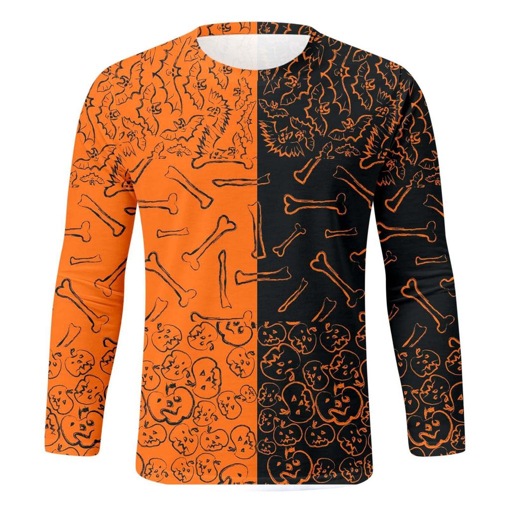 Spring and Autumn Round Neck 3D Halloween Printed Top Fashionable Casual Long Sleeved Men's T-shirts