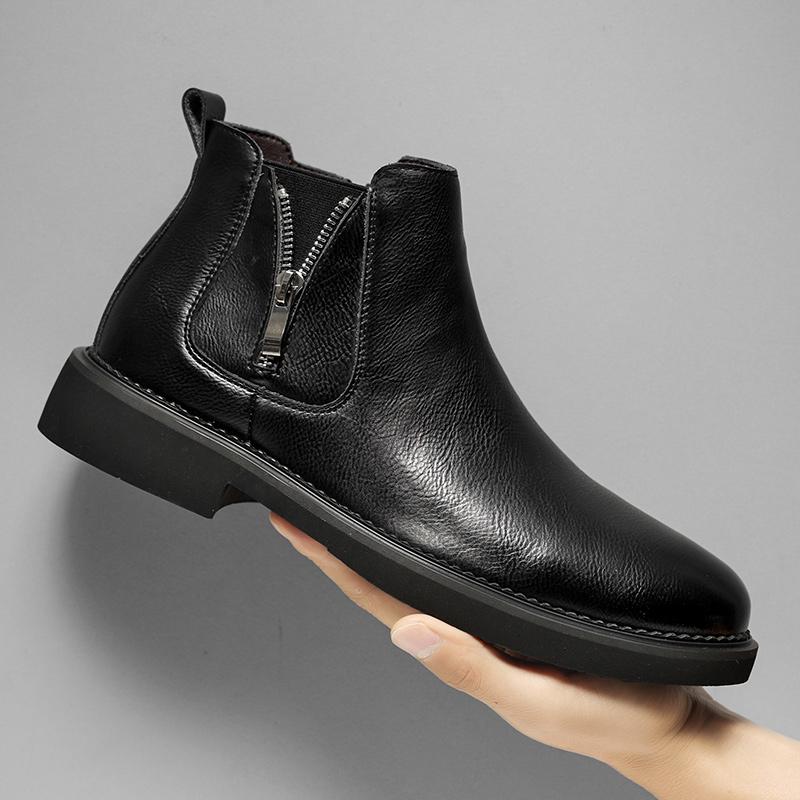Fashion British Style Men's Chelsea Boots New Fashion Male Chelsea Boots Genuine Leather Elastic Strap Ankle Boots Business Dress Shoes