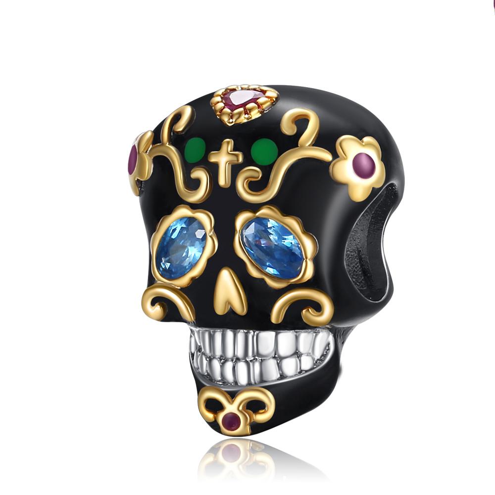 Halloween Series Copper Skull Head Bead Charm Fit Diy Bracelet Neutral New Dark Series Jewelry