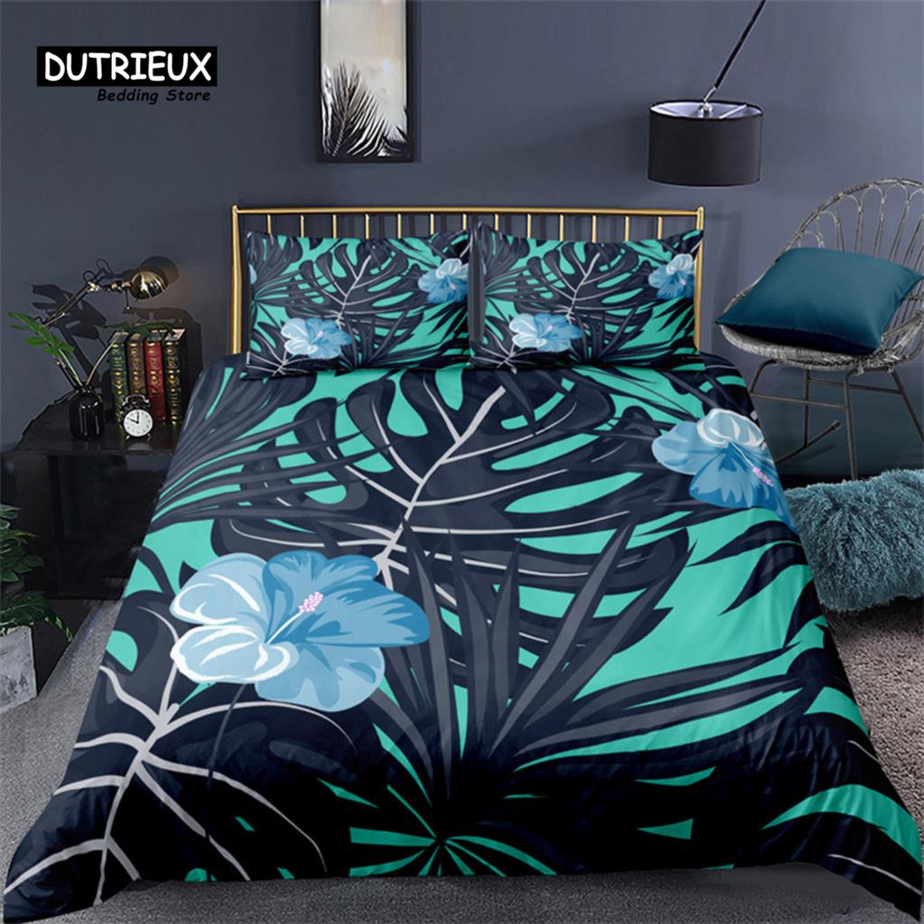 Comforter Soft Palm Leaves Comforter Microfiber Tropical Botanical Leaves Bedding Set Double Monstera Leaf Floral Print