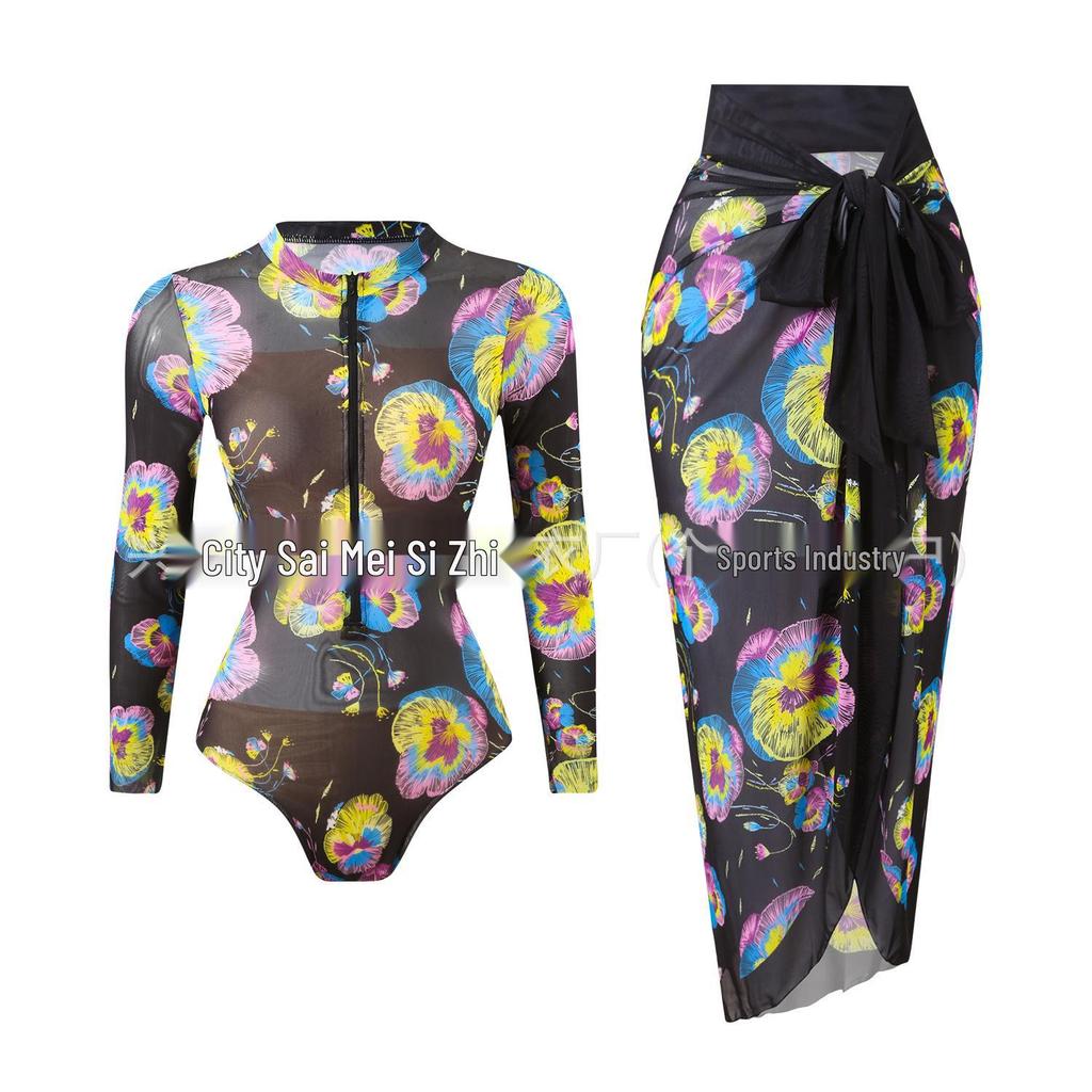 2025 Women's Long Sleeve Sun Protection Russian Swimsuit - European American Surfwear Beach Dress