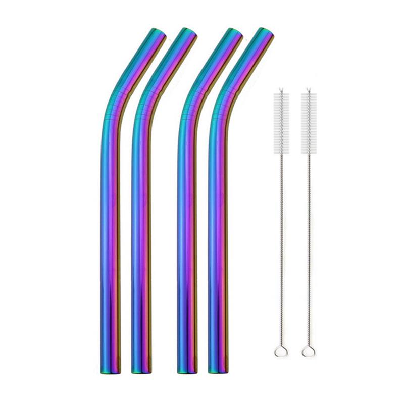 12x215mm Reusable 304 Stainless Steel Drinking Straws Set Eco-Friendly Metal Straw for Smoothie Boba Bubble Tea Milkshakes