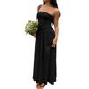 Women’s Strapless Sleeveless Ruched Bodice Casual Maxi Dress Solid Tube Top Bodycon Long Dress for Summer Holiday