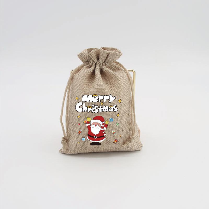 Jute-Style Christmas Gift Bag with Drawstring Closure - Small Candy & Apple Storage