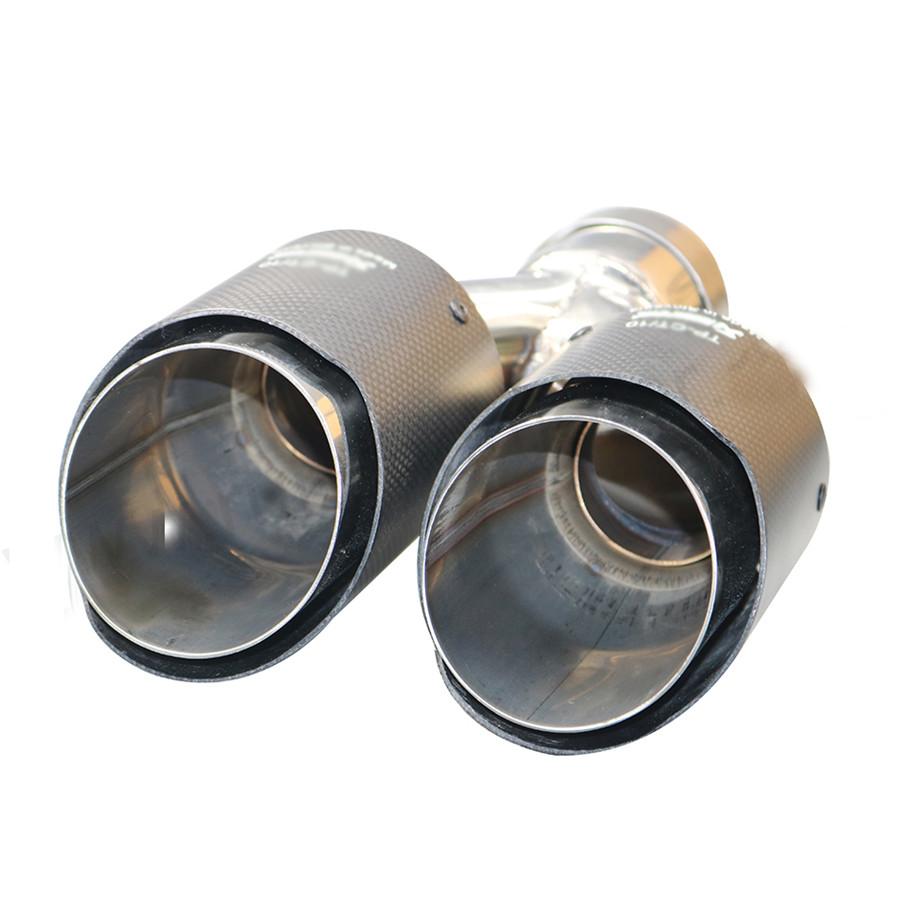 Left 63mm ID 89mm OD Matte Carbon Fiber Car Exhaust Pipe Muffler Cover Dual Tips