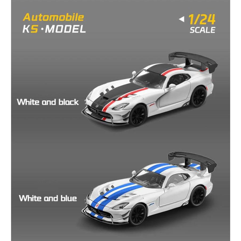 NOVÝ 1/24 Dodge Viper SRT Supercar Model auta ze slitiny Zvuk a světlo Stahovací Dětská hračka Sběratelský předmět Dárek k narozeninám