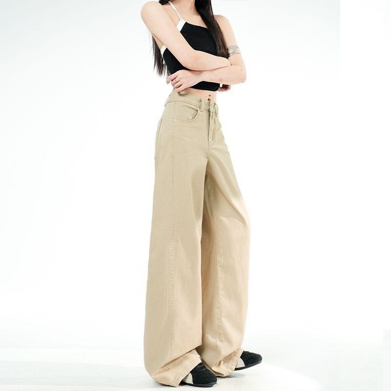 Spring Summer Stylish Cargo Design Milk Tea Tone Relaxed Wide Leg Fashion Denim Pants For Ladies Casual Pants Oversize Denim Trousers