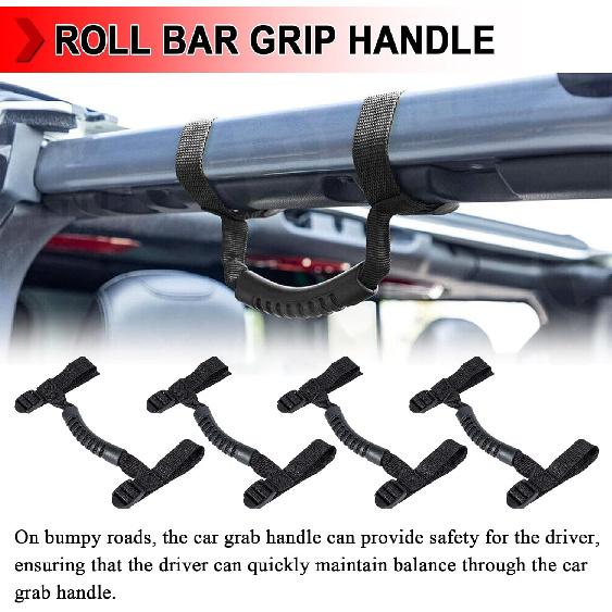 4 PCS Car Roll Bar Grab Handles Grip Replacements Fit for Jeep Wrangler Accessories 1987-UP YJ TJ LJ JK JL Ports Sahara Freedom Rubicon X & Unlimited
