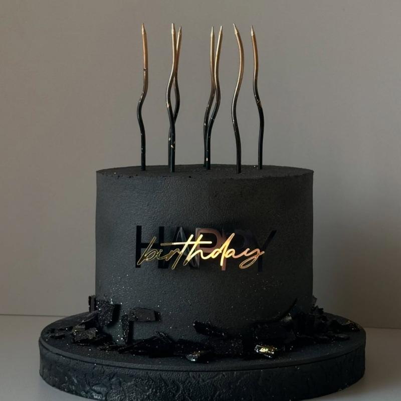 6PCS Gold Creative Acrylic Happy Birthday Cake Topper for Birthday Party DIY Cake Dessert Baking Decoration Supplies