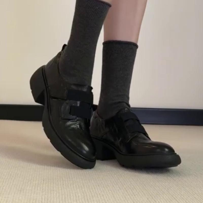 2025 New Women Heeled Shoes Loafers Brand Chunky Marie Janes Shoes Elegant 2025 Winter Leather Pumps Zapatillas