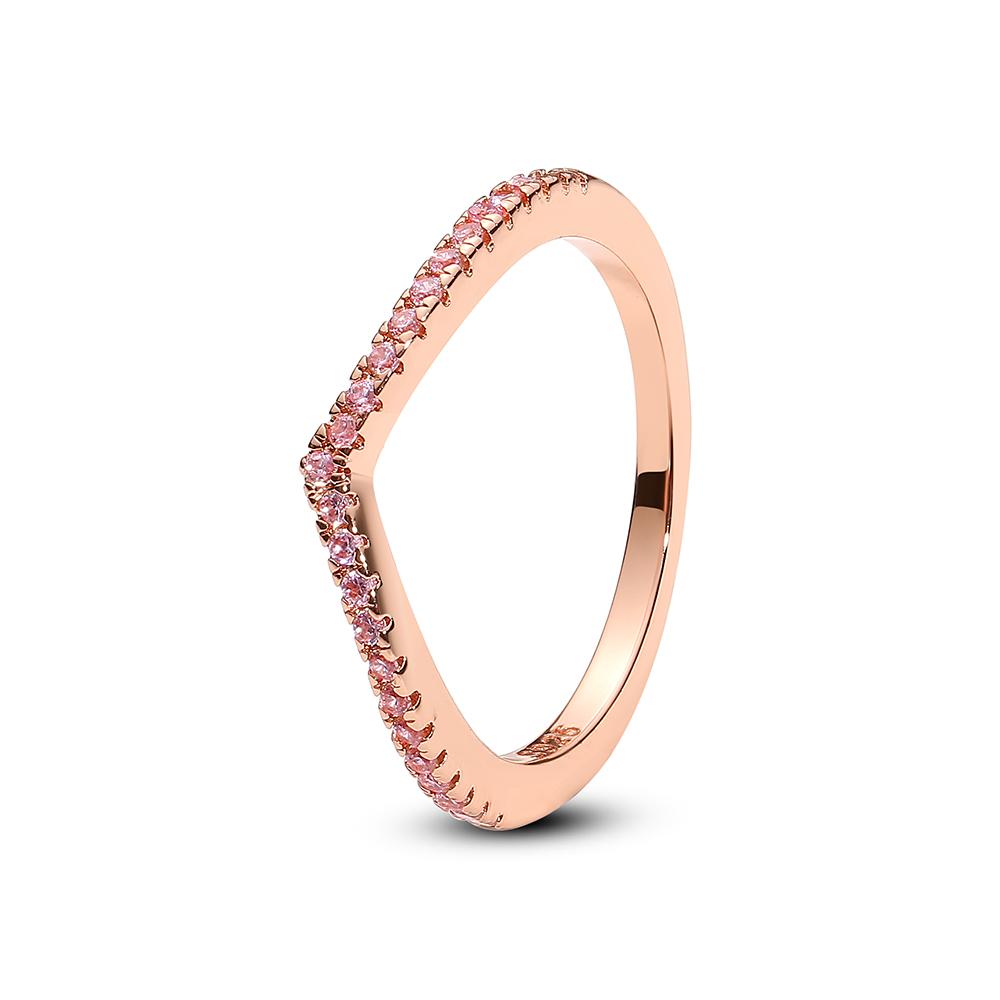 Original 925 Sterling Copper Ring Wishbone Love Heart Crystal Rose Gold Rings For Women Wedding Engagement Birthday Gift Zircon