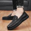 Qingting Men's Genuine Leather Slip-On Loafers - Soft Sole Casual Driving Shoes for Youth & Middle-Aged Men