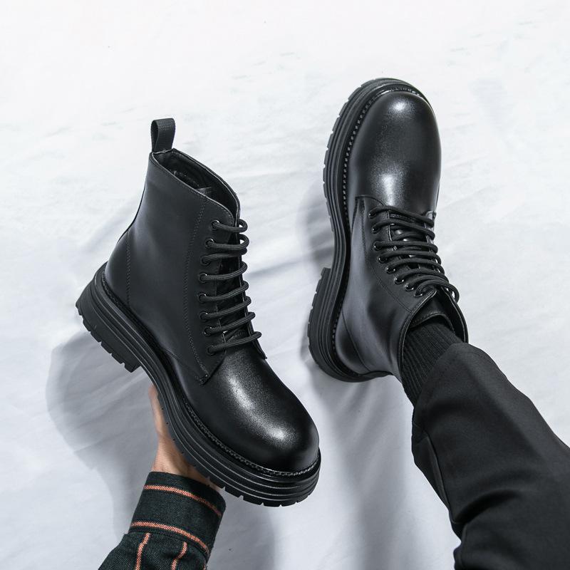Martin boots winter black high-top British style thick-soled heightening casual leather shoes couple's new large-size short boots