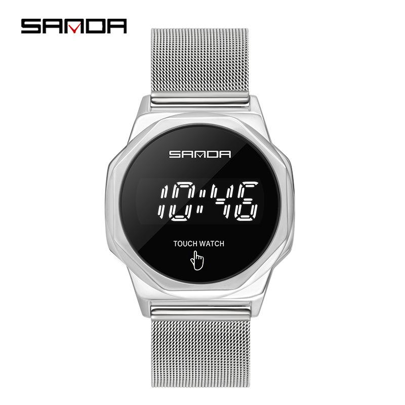 

Мужские многофункциональные водонепроницаемые светящиеся спортивные часы Sanda с сенсорным экраном серебряный