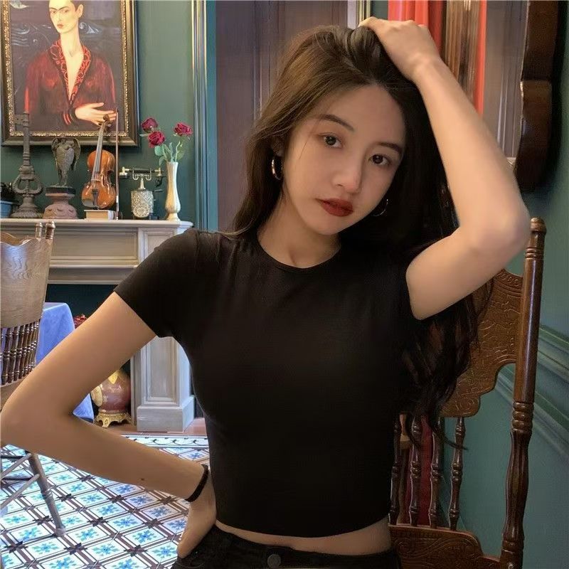 Spice Girl Open-navel Short-sleeved T-shirt for Women, Summer New Sweet and Spicy Atmosphere Top