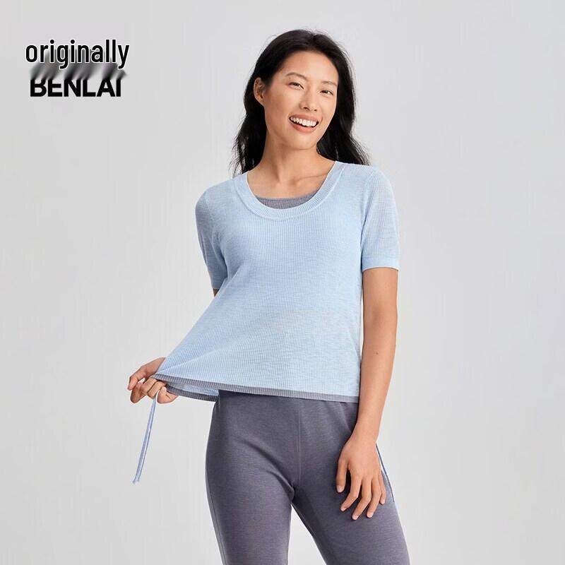 Benlai Women s Fake Two-Piece Slim-Fit Polo Knit T-Shirt L