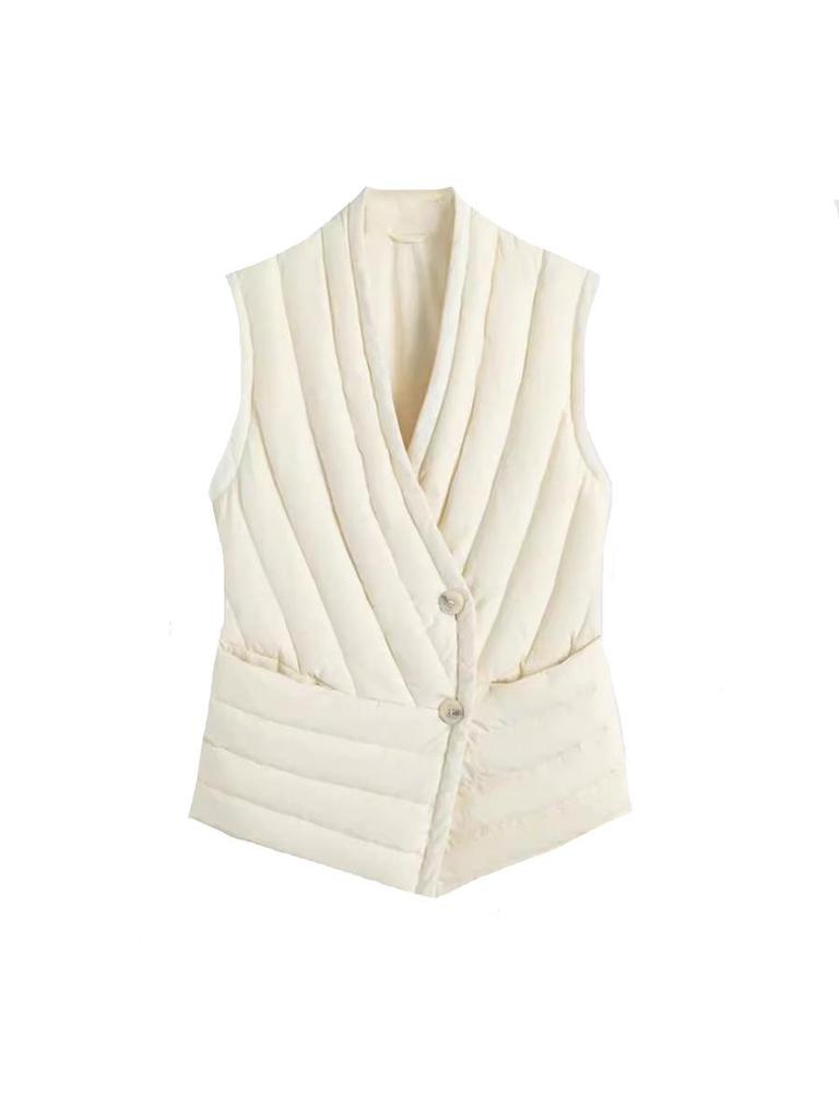 Trendy Women's Slimming V-neck Down Vest - Winter 2026 Fashion, Casual Wear with Gentle Light and White Duck Down