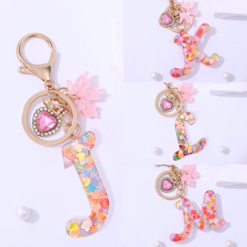 Fashion Pink A To Z Letter Keychain 26 Initials Alphabet Heart Pendant Car Keyring Backpack Hanging Decoration Couple Gift