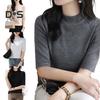 Women Sweater Half High Collar Half Sleeve Knitting Tops Solid Color Slim Fit Sweater Tops Commuting Street Wear