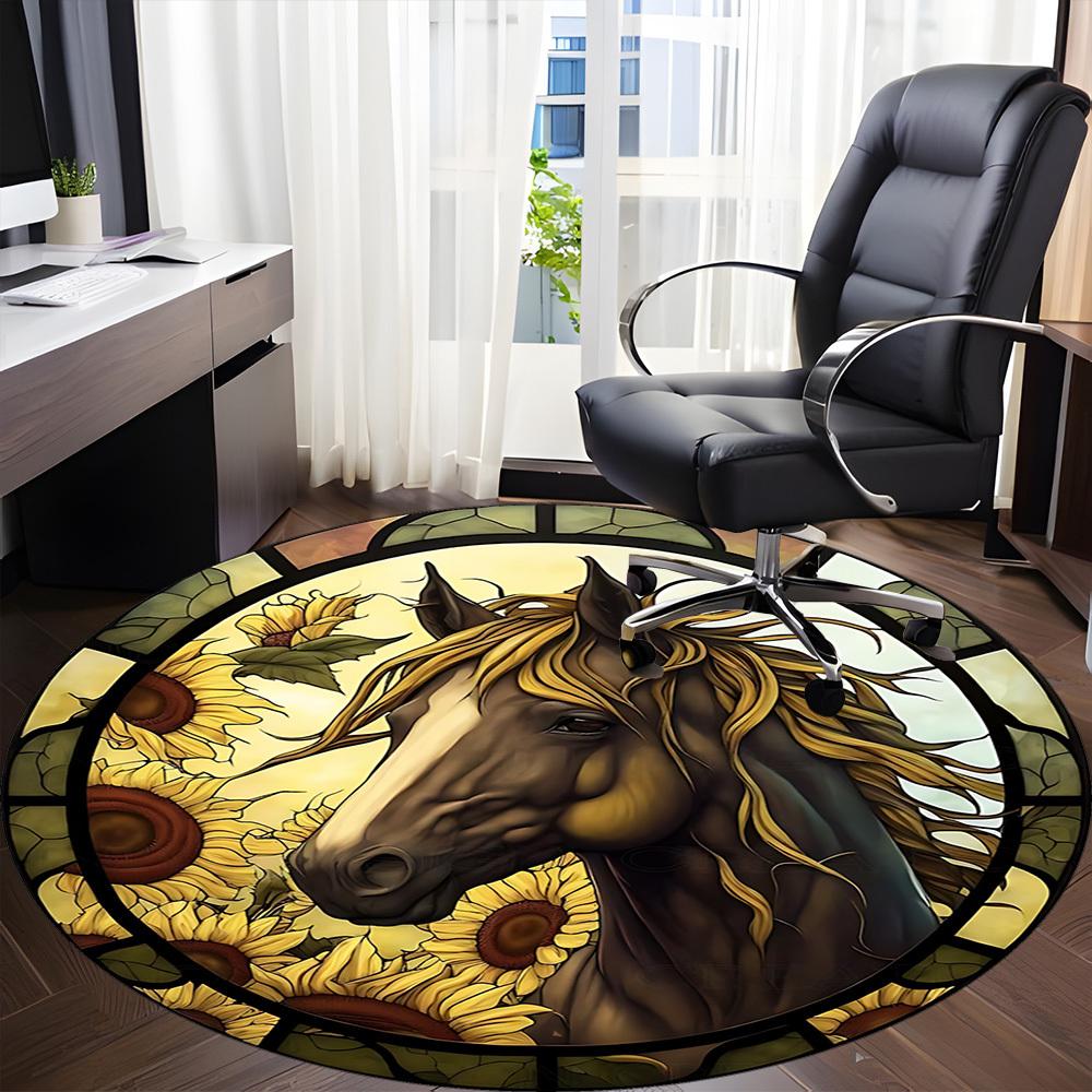 1pc Stained Glass Horse Chair Carpet for Office, Soft Comfortable Mat For Office, Living Room, Bedroom, Machine Washable Carpet yy251112154