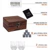 Whiskey Stones And Whiskey Glass Gift Set Of 4, For Men | Father's Day, 6 Granite Whiskey Stones, 2 Whiskey Glasses,1 Wooden Box