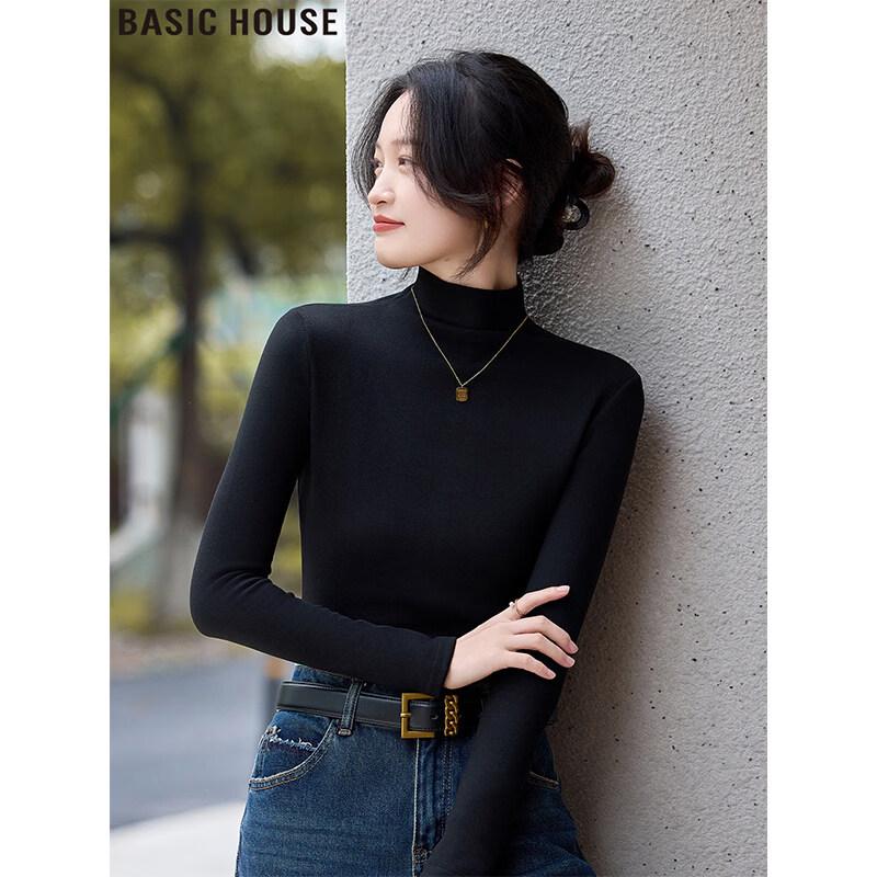 Basic House Women s Fleece-Lined Semi-High Neck Base Layer Top M