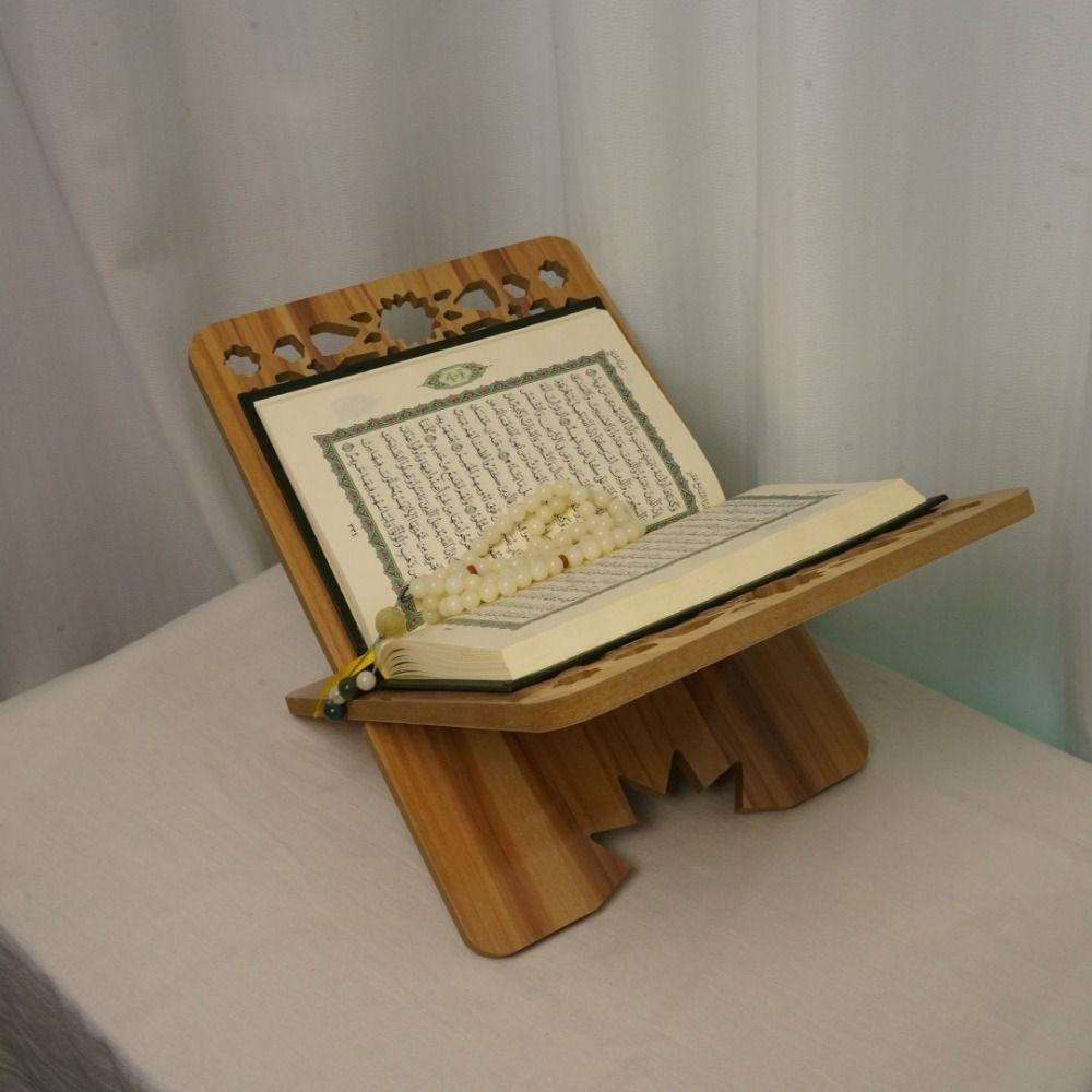 Flower Pattern Wooden Quran Holder Elegant Style Detachable Holy Book Shelf Hollow Out Recipe Storage Rack Office