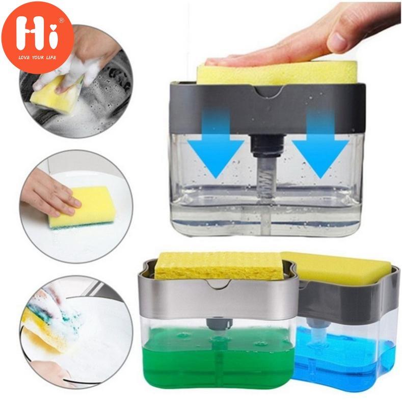 

Привет, двухслойная губка для кухни и ванной комнаты, диспенсер для мыла под давлением, губка для мытья посуды, щетка для мытья посуды, коробка для мыла Hi