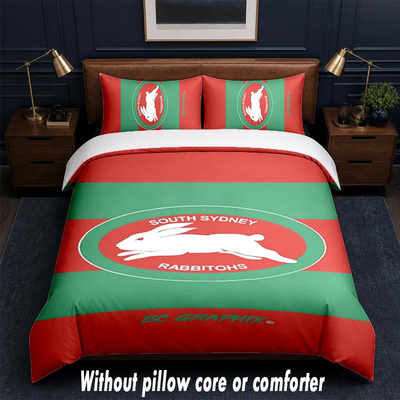 South Sydney Rabbitohs Design Bed Bedding Set 1 Duvet Cover + 2 Pillowcases Soft Breathable Household Bed Linens