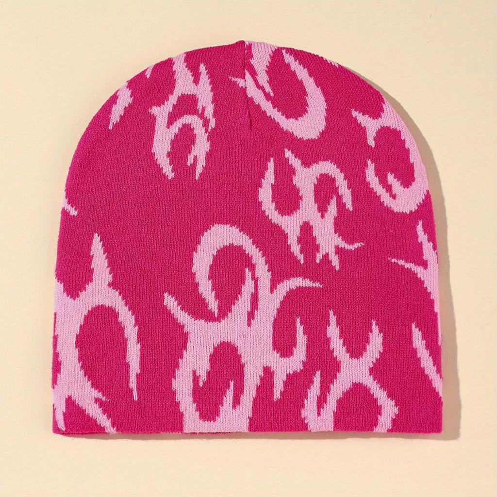 Jacquard Gothic Pattern Handmade Elastic Hat Soft Winter Warmer Knitted Hat Cold Winter Presents for Students Teenagers