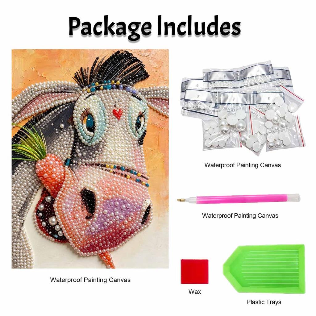 DIY Pearl Painting Canvas Cute Donkey Eating Carrot 3D Bead Art Kit Relaxing Handmade Craft for Home Wall Room Decoration Birthday Gift
