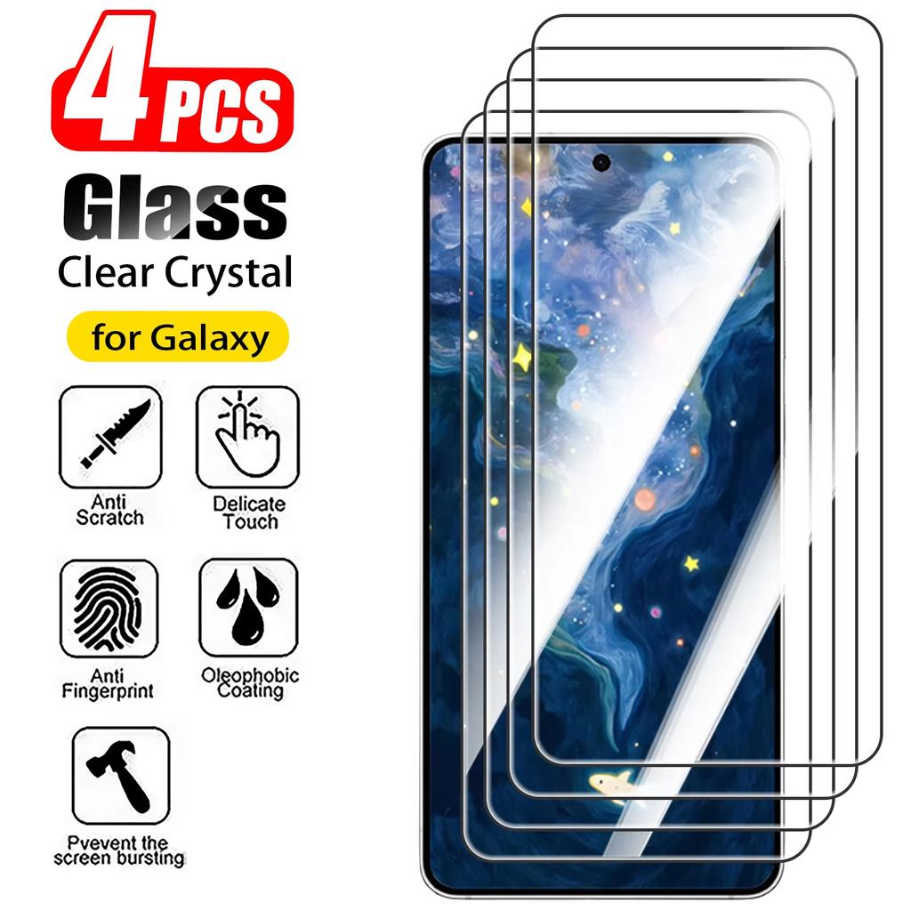 4pcs Tempered Glass For Samsung Galaxy S25 S24 Ultra S23 S22 S21 Plus S20 FE Full Cover Screen Protector For Galaxy A35 A36 A37 A54 A55 A56 A57 A17 5G
