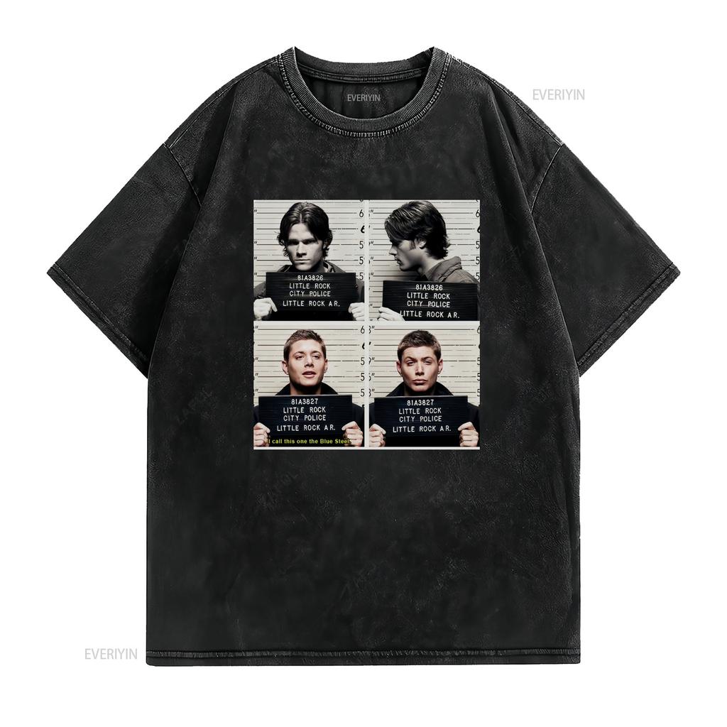 Supernatural mugshot T Shirt All Size Black vintage Washed Comfortable Breathable Stretched fashion designer clothes graphic