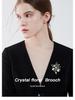Korean Crystal Brooch: Blue Zircon, Gold-Plated Pin, Women's Corsage Accessory