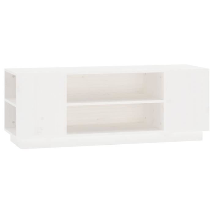 814410 vidaXL Meuble TV Blanc 110x35x40,5 cm Bois de pin massif