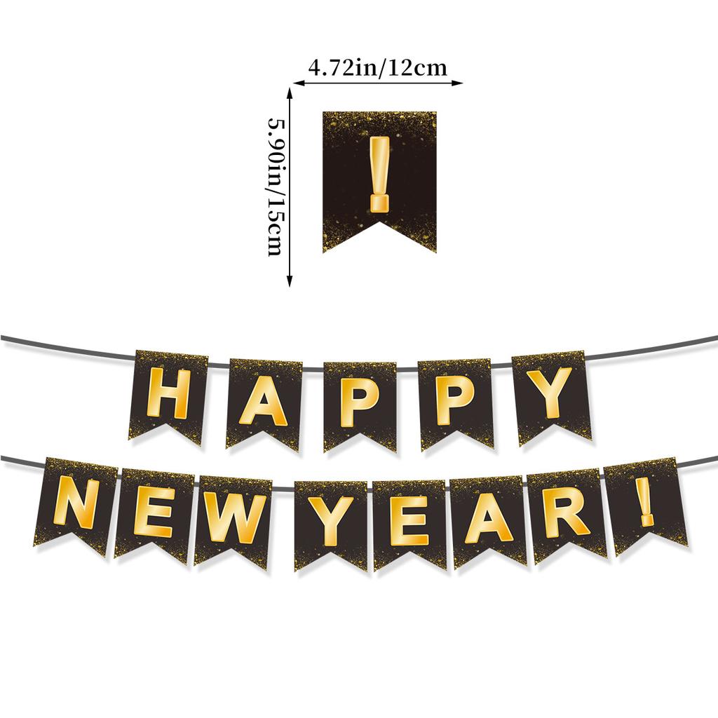 Black Gold Happy New Year Banner New Year'S Eve Party Arrangement Fireworks Cheers Banner Latte Custom