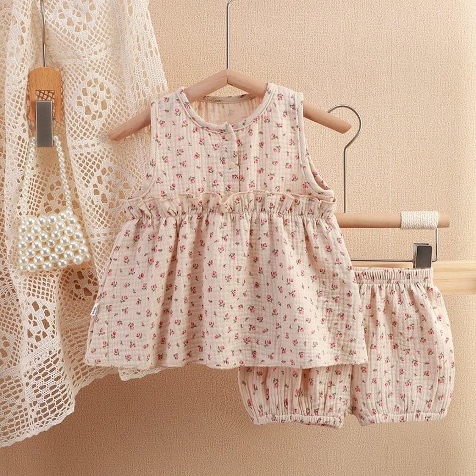 

Детский двухпредметный комплект: топ без рукавов и шорты - двухслойная пижама 80 бежевый