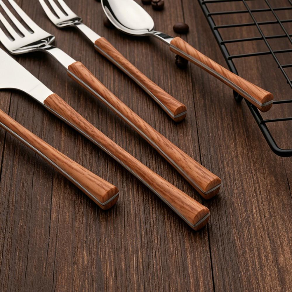 5Pcs Imitation Wooden Handle Dinnerware Cutlery Set Stainless Steel Tableware Western Knife Fork Spoons Silverware Flatware