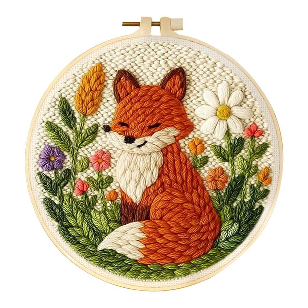 DIY Punch Needle Embroidery Kit Fox Animal Pattern Starter Kit Magic Tufting Set Poking with Yarn Cross Stitch Tools For Knittin