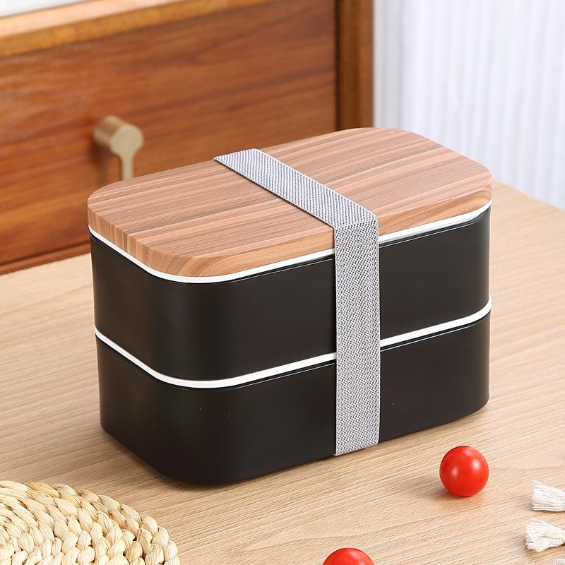 Heiß verkaufende INS Holzmaserung Doppelschichtige Kunststoff-Lunchbox Mikrowellenherd Erwachsenen-Lunchbox Bento-Box Lunchbox