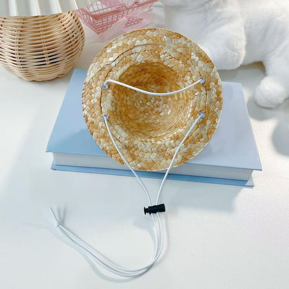 Pet Straw Hat Cute Pet Headwear Pet Sun Protection Straw Hats for Dogs Cats Mini Dog Beach Hat with Flower Cat Sun Hat for Small
