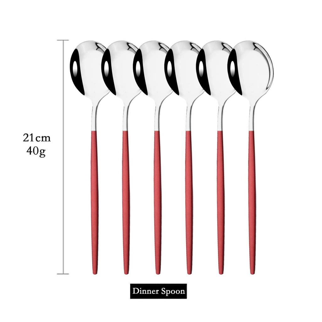 6Pcs Colorful Dinnerware Cutlery Spoons Set Long Handle Mirror Stainless Steel Spoon Flatware Tableware Kitchen Accessories