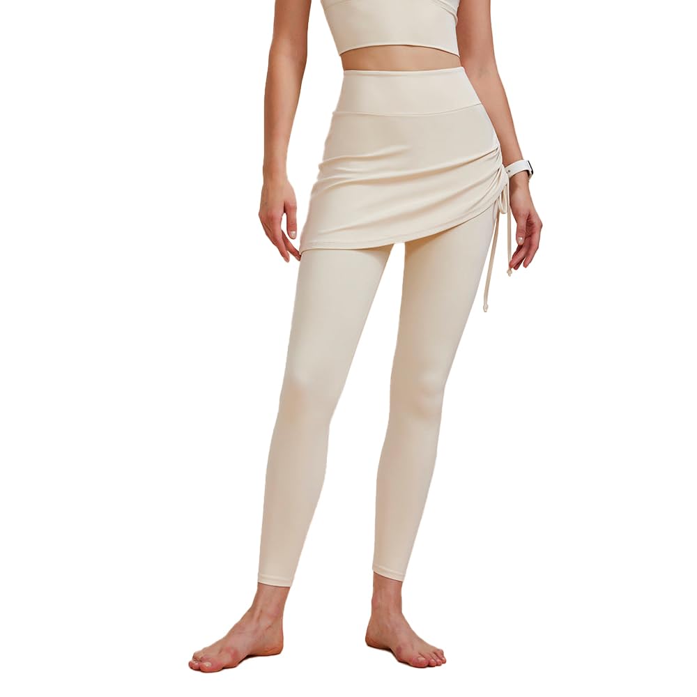 

Леггинсы Yomoment свободного кроя с высокой талией для йоги, одежда для йоги, юбка 2-в-1, кулиска, талия, влагоотводящие, быстросохнущие, леггинсы, пилатес, бежевый