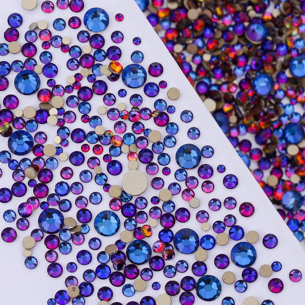 Pujiang Nail Art Strass Goldener Boden Gemischte Größe Flachboden Diamant Ungefähr 1440 Glas Aufkleber Diamanten Farbige Kleine Runde Diamanten