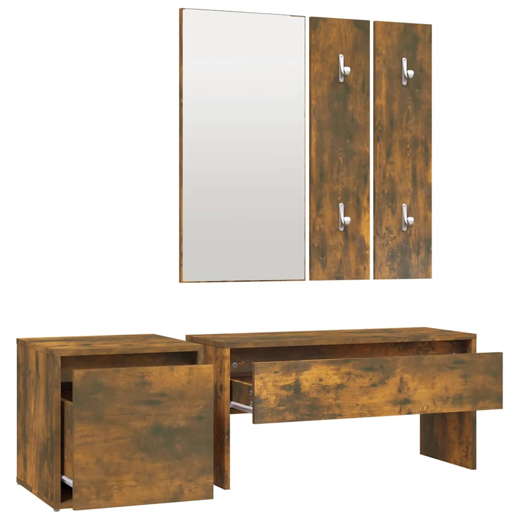 Hallway Furniture Set Smoked Oak Wood Based Material