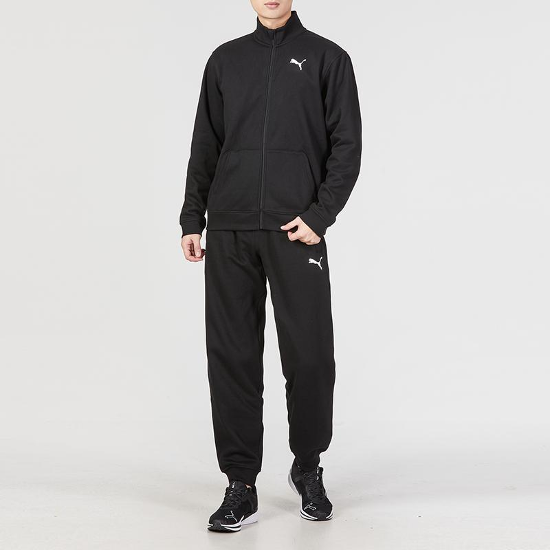Puma Logo Pattern Zip Collar Jacket And Cuffed Long Sports Pants Set Men Sportswear Black 521967-01